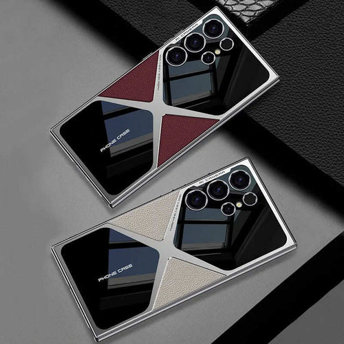 Cool Design Electroplated Leather Spliced Protective Shell for Samsung Galaxy S25~23Ultra
