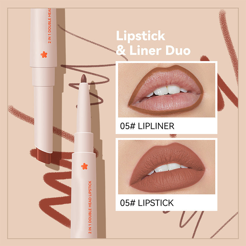 Long-Lasting Double Head Lipstick & Lip Liner