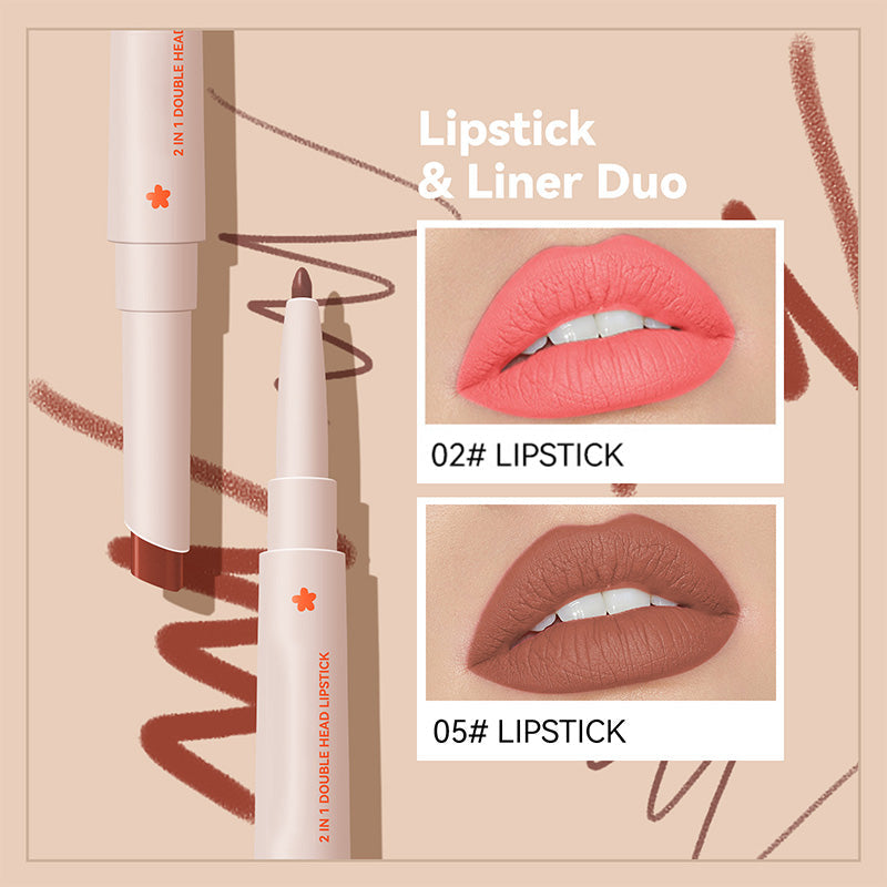 Long-Lasting Double Head Lipstick & Lip Liner
