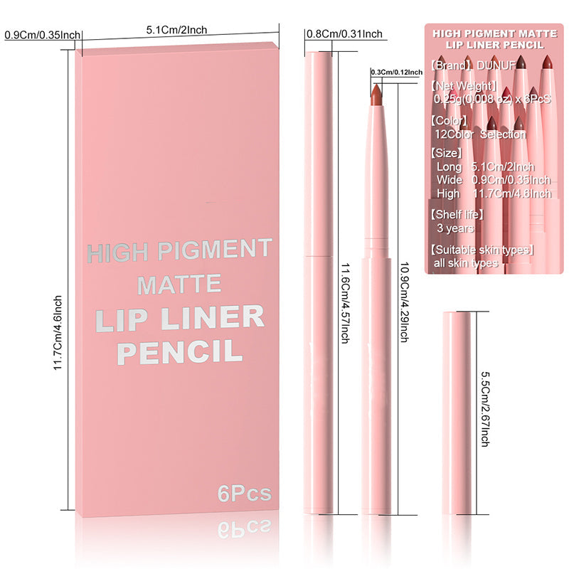 Deals-6 Pack High-Pigment Matte Lip Liner Pencils